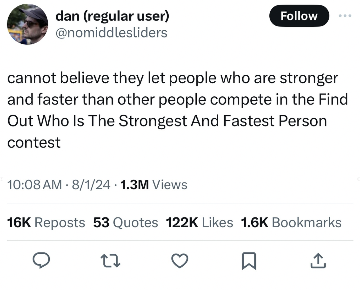 screenshot - dan regular user cannot believe they let people who are stronger and faster than other people compete in the Find Out Who Is The Strongest And Fastest Person contest 8124 1.3M Views 16K Reposts 53 Quotes Bookmarks 27